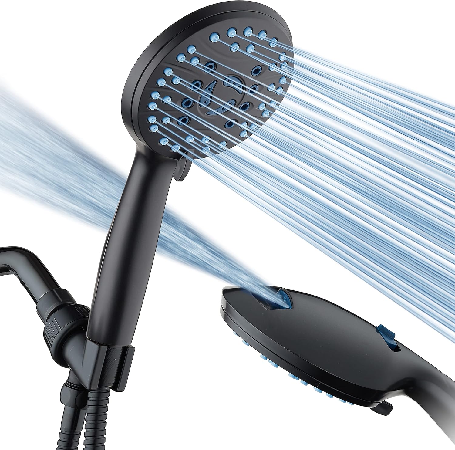 Hotel Spa AquaCare High Pressure 8-mode Handheld Shower Head, Anti-clog Nozzles - Built-in Power Wash to Clean Tub, Tile & Pets, Extra Long 6 ft. Stainless Steel Hose, Wall & Overhead Brackets Quick Pick Grocers